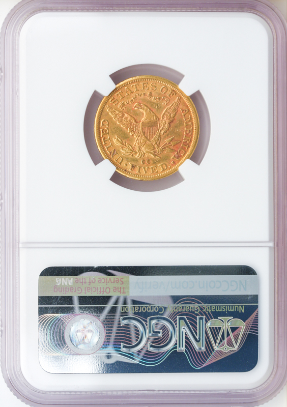 1882-CC $5 Liberty NGC AU55 CAC