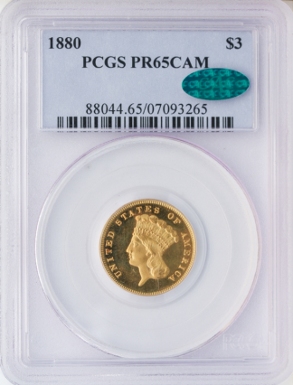 1880 $3 Indian Princess PCGS PR65 CAC Cameo 1880 $3 Indian Princess PCGS PR65 CAC Cameo