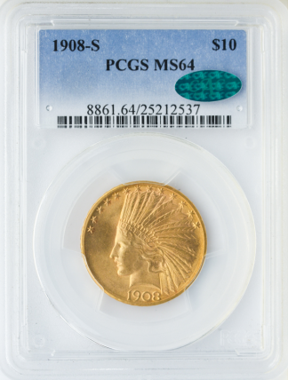 1908-S $10 Indian PCGS MS64 CAC 1908-S $10 Indian PCGS MS64 CAC