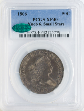 1806 Draped Bust Half Dollar Knobbed 6 PCGS XF40 CAC 1806 Draped Bust Half Dollar Knobbed 6 PCGS XF40 CAC