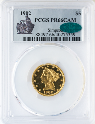 1902 $5 Liberty PCGS PR66 CAC Cameo 1902 $5 Liberty PCGS PR66 CAC Cameo