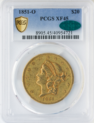 1851-O $20 Liberty PCGS XF45 CAC 1851-O $20 Liberty PCGS XF45 CAC