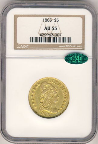 1805 $5 Draped Bust NGC AU55 CAC 1805 $5 Draped Bust NGC AU55 CAC