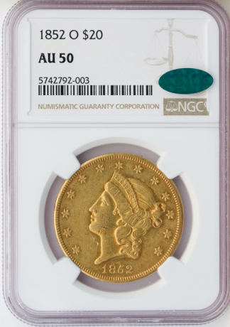 1852-O $20 Liberty NGC AU50 CAC 1852-O $20 Liberty NGC AU50 CAC