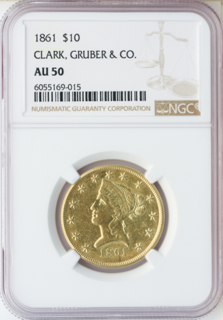 1861 $10 Clark Gruber Colorado Territorial NGC AU50