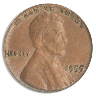 1955 Lincoln Cent Double Die Obverse PCGS AU55 Brown CAC 1955 Lincoln Cent Double Die Obverse PCGS AU55 Brown CAC