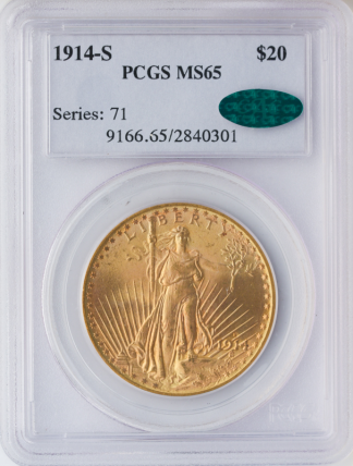 1914-S $20 Saint Gaudens PCGS MS65 CAC 1914-S $20 Saint Gaudens PCGS MS65 CAC