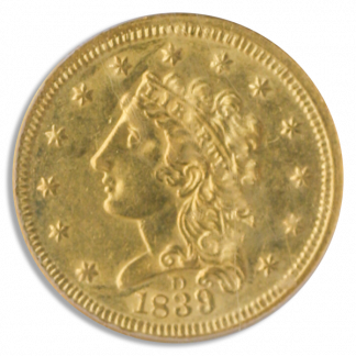 1839-D $2 1/2 Classic Hed PCGS AU58