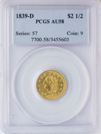 1839-D $2 1/2 Classic Hed PCGS AU58