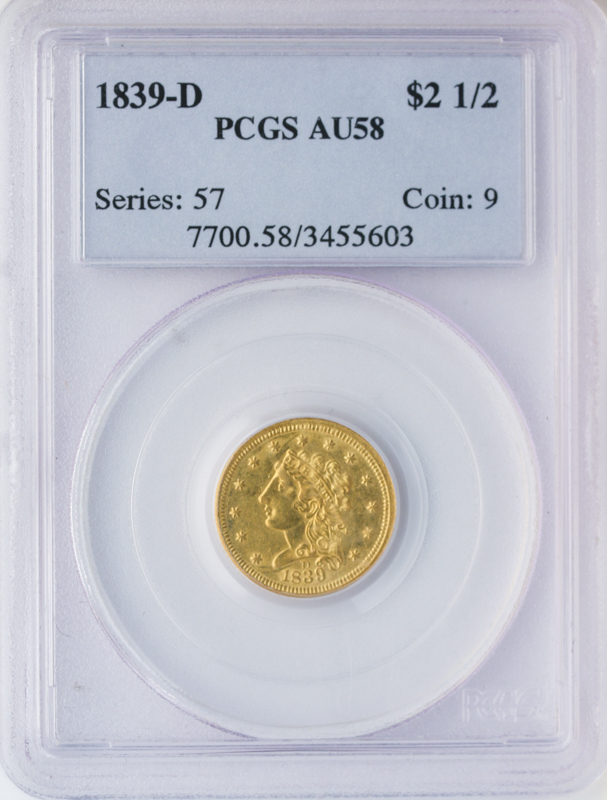 1839-D $2 1/2 Classic Hed PCGS AU58