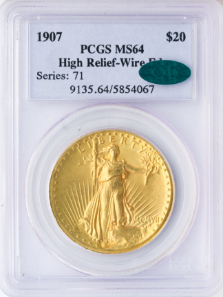 1907 $20 Saint Gaudens Wire Edge High Relief PCGS MS64 CAC