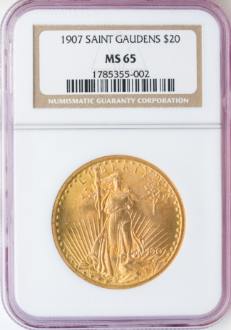 1907 $20 Saint Gaudens N/M NGC MS65