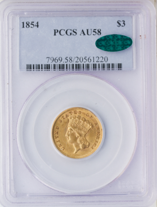 1854 $3 Indian Princess PCGS AU58 1854 $3 Indian Princess PCGS AU58