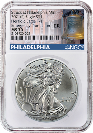 2021-P 1 oz American Silver Eagle MS70 Emergency Release NGC (Types Vary) 2021-P 1 oz American Silver Eagle MS70 Emergency Release NGC (Types Vary)