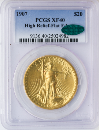 1907 $20 Saint Gaudens High Relief Flat Edge PCGS XF0 CAC 1907 $20 Saint Gaudens High Relief Flat Edge PCGS XF0 CAC