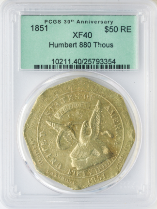 1851 $50 Humbert .800 Reeded Edge PCGS XF40
