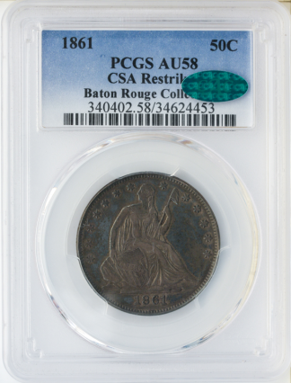 1861 CSA Seated Liberty Half Restrike PCGS AU58 CAC 1861 CSA Seated Liberty Half Restrike PCGS AU58 CAC