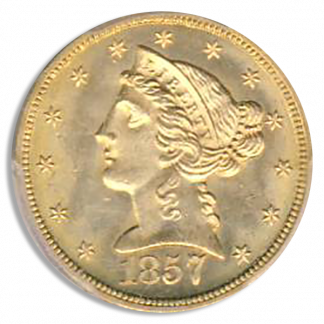 1857-S $5 Liberty SSCA POD PCGS MS64 CAC 1857-S $5 Liberty SSCA POD PCGS MS64 CAC