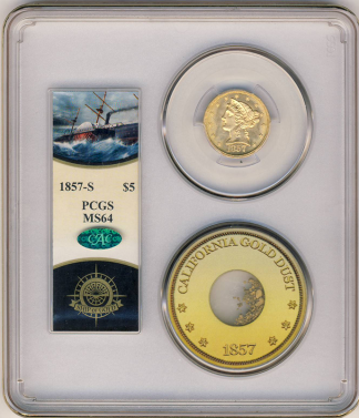 1857-S $5 Liberty SSCA POD PCGS MS64 CAC 1857-S $5 Liberty SSCA POD PCGS MS64 CAC