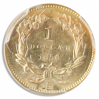 1856-S Gold $1 Type II SSCA POD PCGS MS62 +