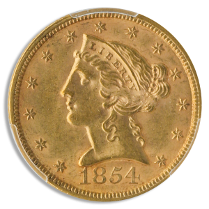 1854 $5 Liberty PCGS MS63 CAC