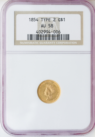 1854 Ty 2 Gold $1 NGC AU58