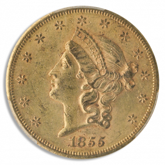 1855-S $20 Liberty PCGS AU58 CAC