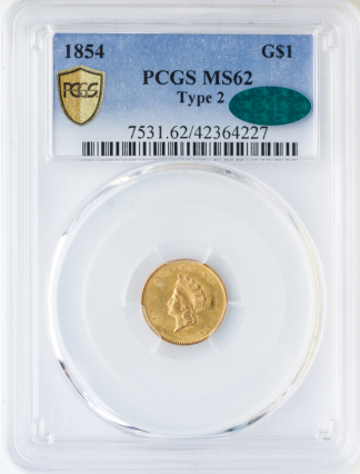 1854 $1 Gold Type II PCGS MS62 1854 $1 Gold Type II PCGS MS62