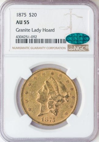 1875 $20 Liberty NGC AU55 CAC 1875 $20 Liberty NGC AU55 CAC