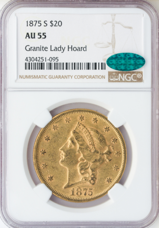 1875-S $20 Libertry NGC AU55 CAC 1875-S $20 Libertry NGC AU55 CAC