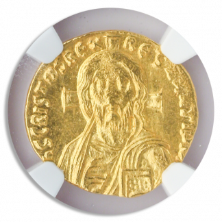 Byzantine Empire Justinian II AV Solidus Christ with Cross NGC MS Str:3 Srf:4 4.0g