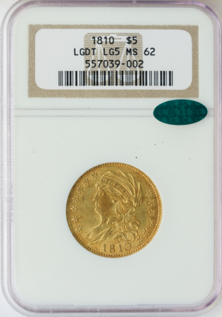 1810 $5 Capped Bust Large Date Large 5 NGC MS62 CAC 1810 $5 Capped Bust Large Date Large 5 NGC MS62 CAC