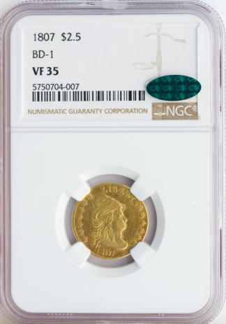 1807 $2 1/2 Draped Bust With Stars NGC VF35 CAC 1807 $2 1/2 Draped Bust With Stars NGC VF35 CAC