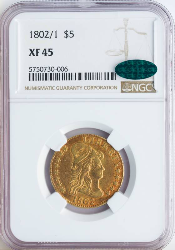 1802/1 $5 Draped Bust NGC XF45 CAC