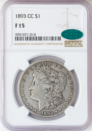 1893-CC Morgan $1 NGC Fine 15 CAC 1893-CC Morgan $1 NGC Fine 15 CAC
