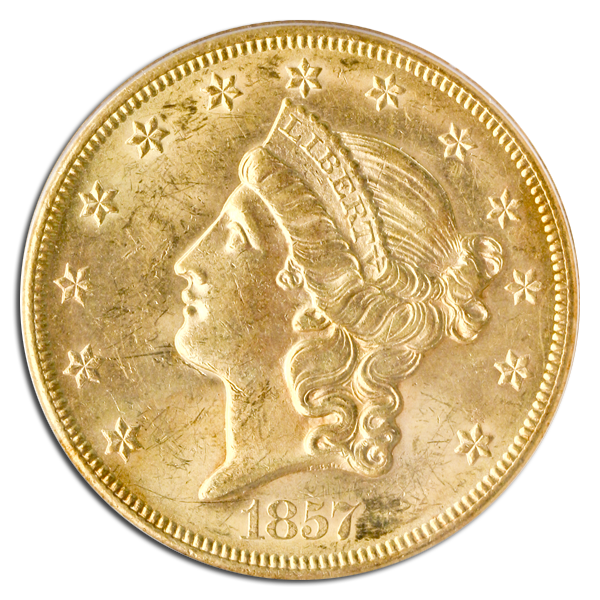 1857-S $20 Liberty SSCA PCGS AU58