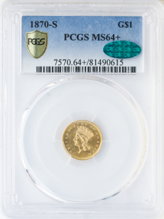 1870-S Gold $1 Type 3 PCGS MS64 CAC+ 1870-S Gold $1 Type 3 PCGS MS64 CAC+