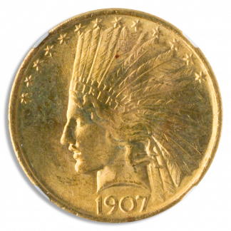 1907 No Motto $10 Indian NGC MS65