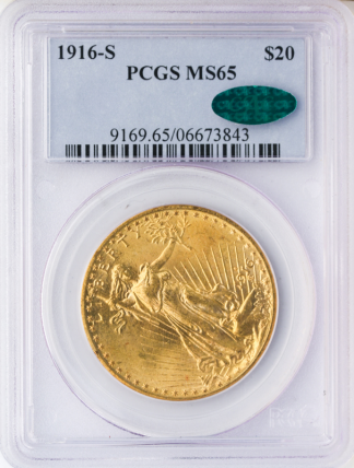 1916-S $20 Saint Gaudens PCGS MS65 CAC 1916-S $20 Saint Gaudens PCGS MS65 CAC