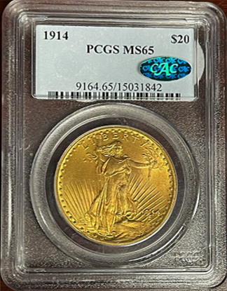 1914 $20 Saint Gaudens PCGS MS65 CAC