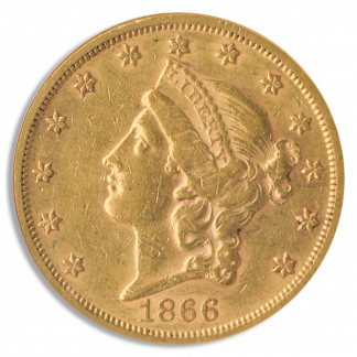1866 $20 Liberty With Motto NGC AU50 CAC