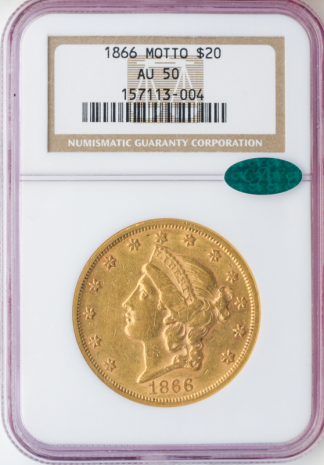 1866 $20 Liberty With Motto NGC AU50 CAC 1866 $20 Liberty With Motto NGC AU50 CAC