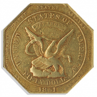 1851 $50 Humbert Reeded Edge NGC XF45 CAC 1851 $50 Humbert Reeded Edge NGC XF45 CAC