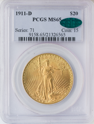 1911-D $20 Saint Gaudens PCGS MS65 CAC