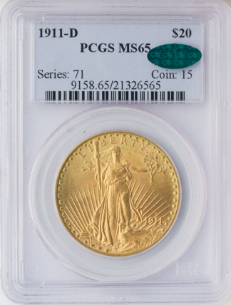1911-D $20 Saint Gaudens PCGS MS65 CAC 1911-D $20 Saint Gaudens PCGS MS65 CAC