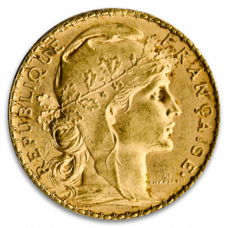 French Gold 20 Franc Rooster Coin (Circ, Dates Vary) French Gold 20 Franc Rooster Coin (Circ, Dates Vary)