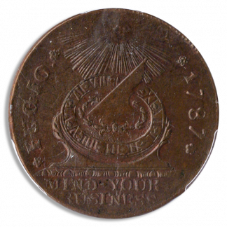 1787 Fugio Cent States United 4 Cinq PCGS MS64 Brown CAC + 1787 Fugio Cent States United 4 Cinq PCGS MS64 Brown CAC +