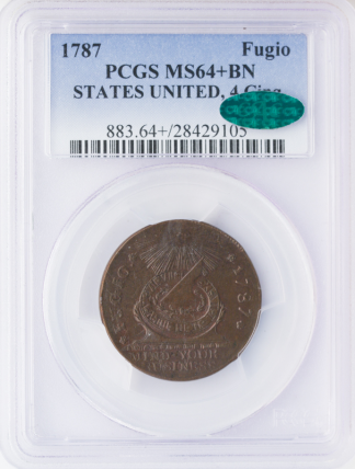 1787 Fugio Cent States United 4 Cinq PCGS MS64 Brown CAC + 1787 Fugio Cent States United 4 Cinq PCGS MS64 Brown CAC +
