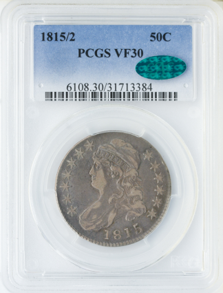 1815/2 Capped Bust Half Dollar Silver Coin PCGS Very Fine 30(VF30) CAC 1815/2 Capped Bust Half Dollar Silver Coin PCGS Very Fine 30(VF30) CAC