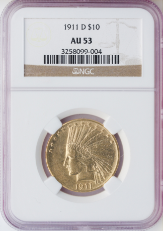 1911-D $10 Indian NGC AU53
